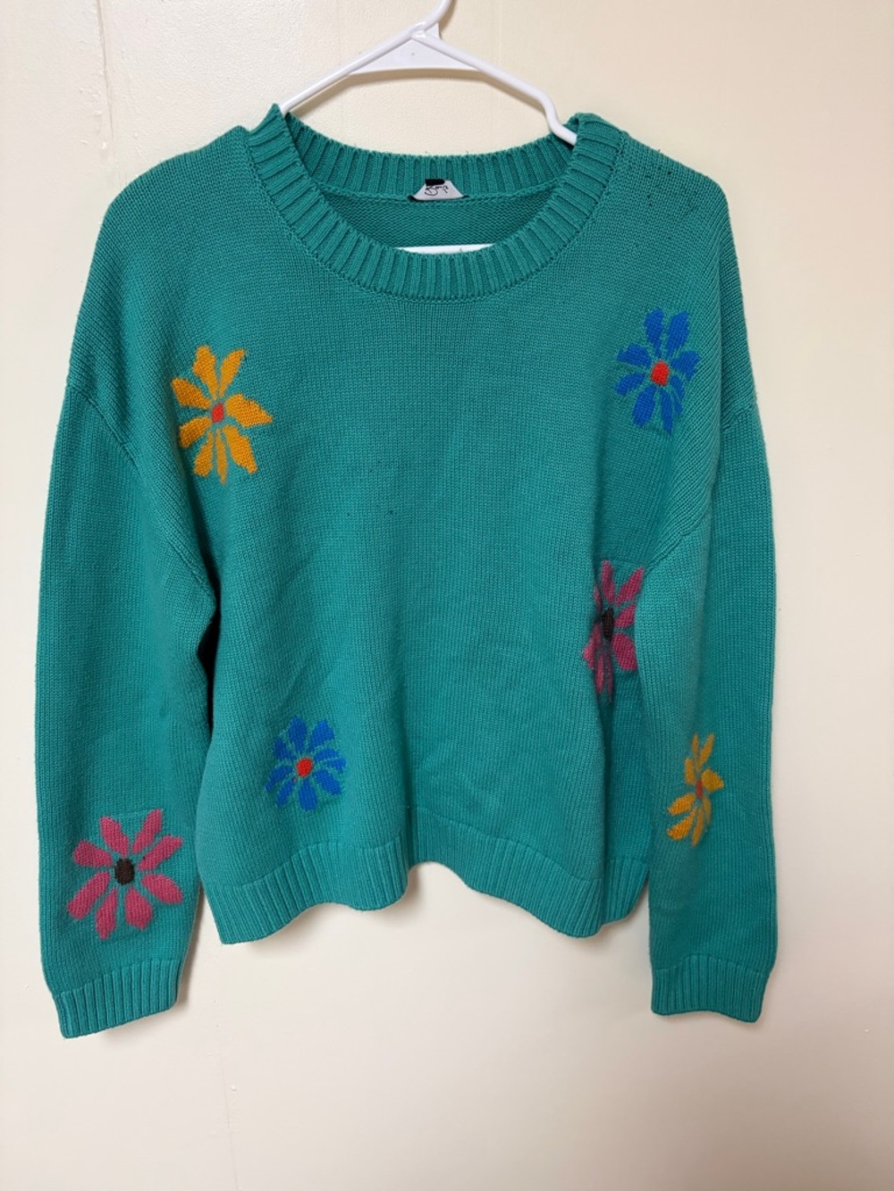 Teal Crewneck Sweater “Zoey Multi Flowers”